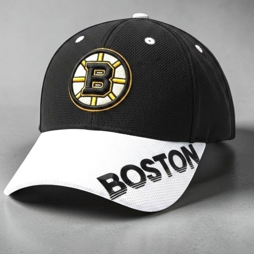 Reebok Boston Bruins NHL Hat Center Ice Collection Black White Stretch Fit S/M